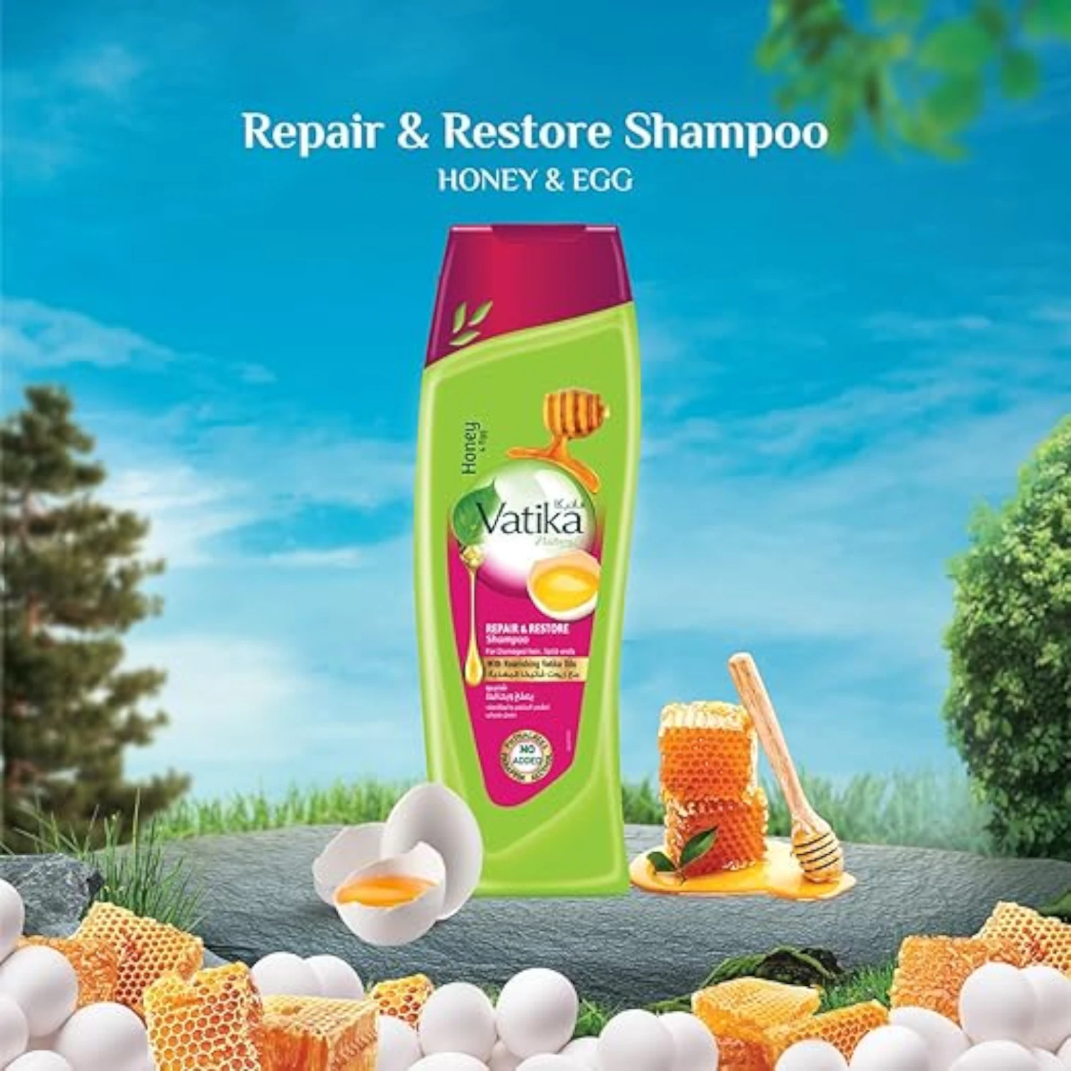 Vatika Naturals Repair & Restore Shampoo | Super Value Pack (2 x 400ml) | With Honey, Egg Extract & Vatika Oils | For Damaged Hair & Split Ends | Paraben-Free - Damoo