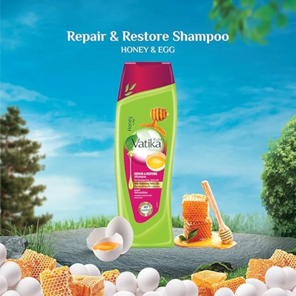Vatika Naturals Repair & Restore Shampoo | Super Value Pack (2 x 400ml) | With Honey, Egg Extract & Vatika Oils | For Damaged Hair & Split Ends | Paraben-Free - Damoo