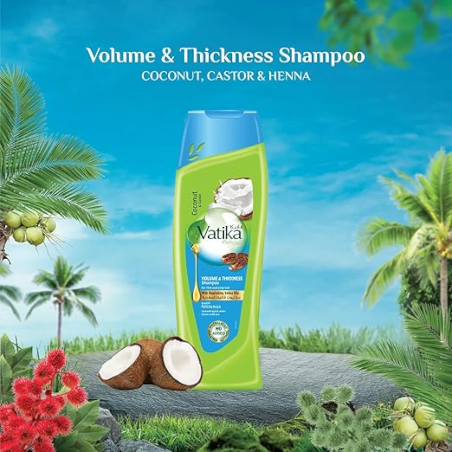 Vatika Naturals Volume & Thickness Shampoo | Twin Pack (2 x 400ml) | Enriched with Coconut & Castor Extracts | For Thin & Limp Hair | With Nourishing Vatika Oils - Damoo