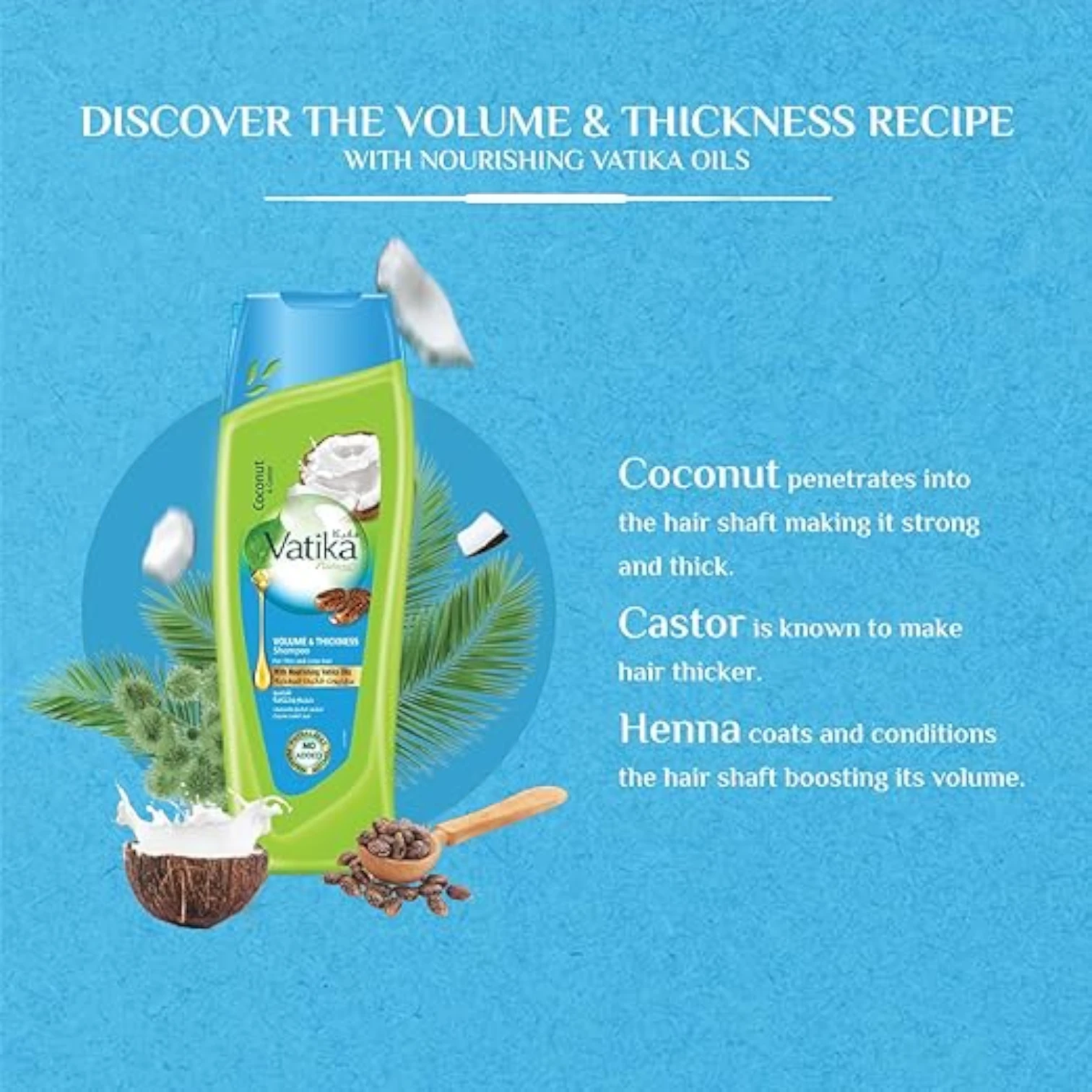 Vatika Naturals Volume & Thickness Shampoo | Twin Pack (2 x 400ml) | Enriched with Coconut & Castor Extracts | For Thin & Limp Hair | With Nourishing Vatika Oils - Damoo
