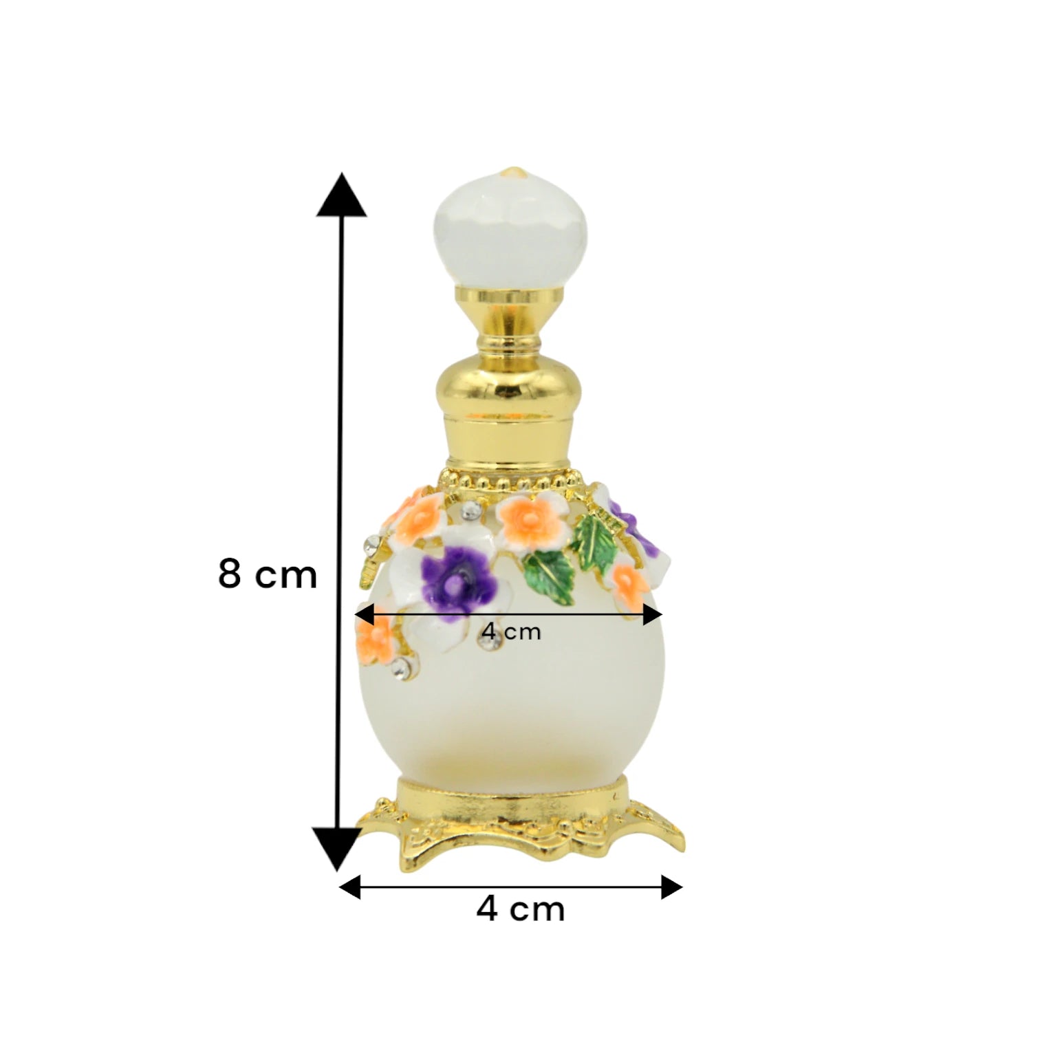 Vintage Floral Glass Perfume Bottle with Crystal Dropper 50 ML – Handcrafted Refillable Scent Bottle with Ornate Gold Base - Damoo