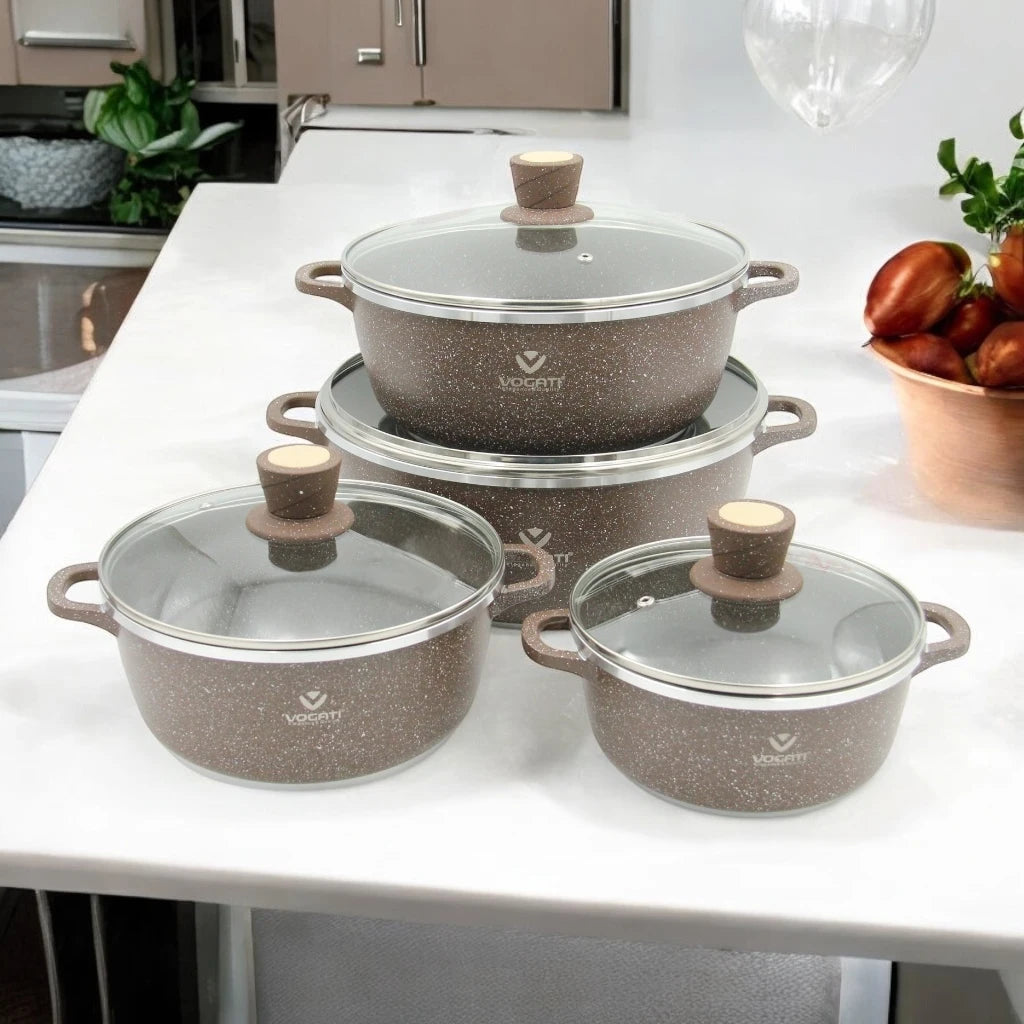 Vogati 10-Piece Premium Die-Cast Aluminum Cookware Set – Easy Cooking Casserole and Shallow Pot with Tempered Glass Lids & Stainless Steel Rims - Damoo