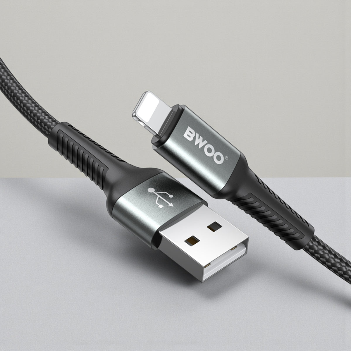 BWOO USB-A to Lightning Fast Charging & Data Cable 2M – Nylon Braided 2.4A High-Speed Transfer with Aluminum Alloy Connectors for iPhone & iPad – Black (BO-X288L-2M)