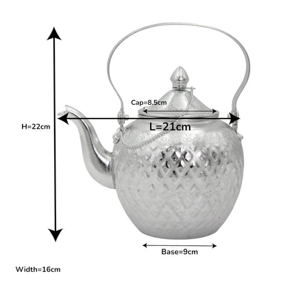 Damoo Decorative Silver Aluminum Kettle with Lid & Handle – Traditional Teapot Design, 1L Capacity – Elegant Hand-Etched Finish, Lightweight & Durable - Damoo
