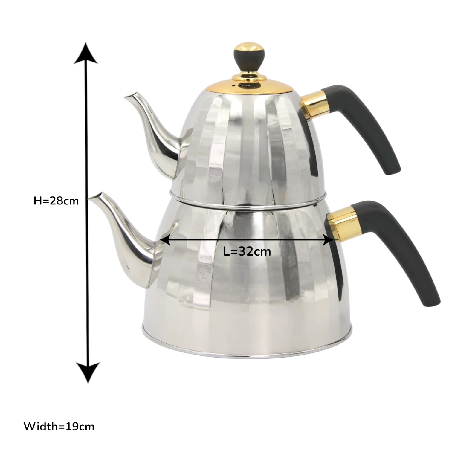 VICALINA Stainless Steel Double Tea Kettle Set  2.5L – Premium Silver & Gold Design with Heat-Resistant Handles & Built-In Tea Filter – Elegant Turkish/Arabic Style for Home & Café - Damoo