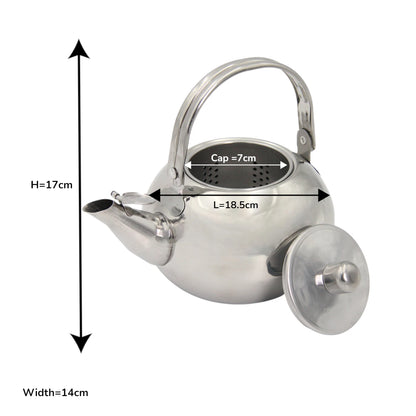 FAS Stainless Steel Tea Kettle with Removable Infuser Basket – 14cm Small Size Water Boiler – Durable Mirror Finish Teapot with Lid & Handle – Rust-Resistant, Easy to Clean, Ideal for Home, Office, Camping - Damoo