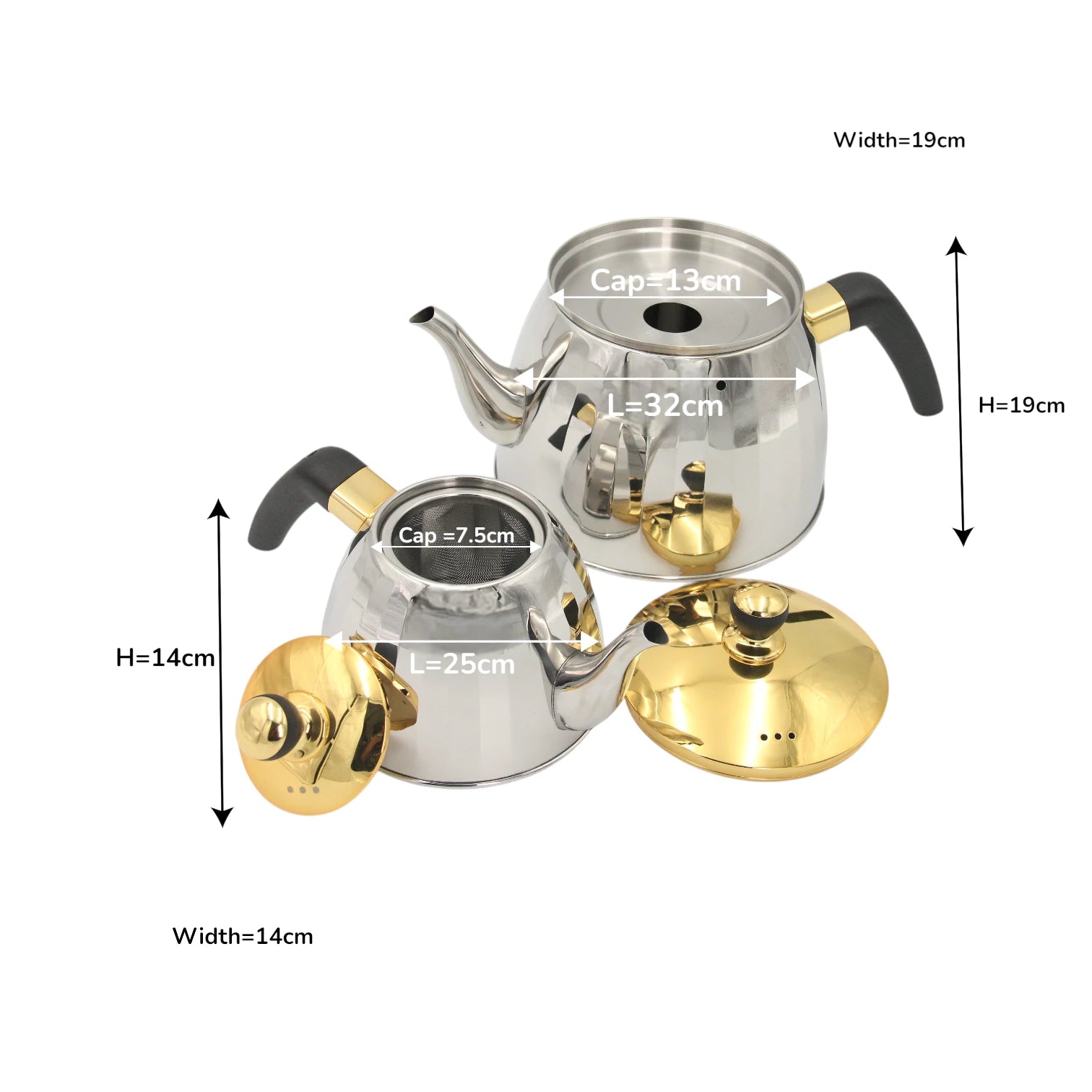 VICALINA Stainless Steel Double Tea Kettle Set  2.5L – Premium Silver & Gold Design with Heat-Resistant Handles & Built-In Tea Filter – Elegant Turkish/Arabic Style for Home & Café - Damoo