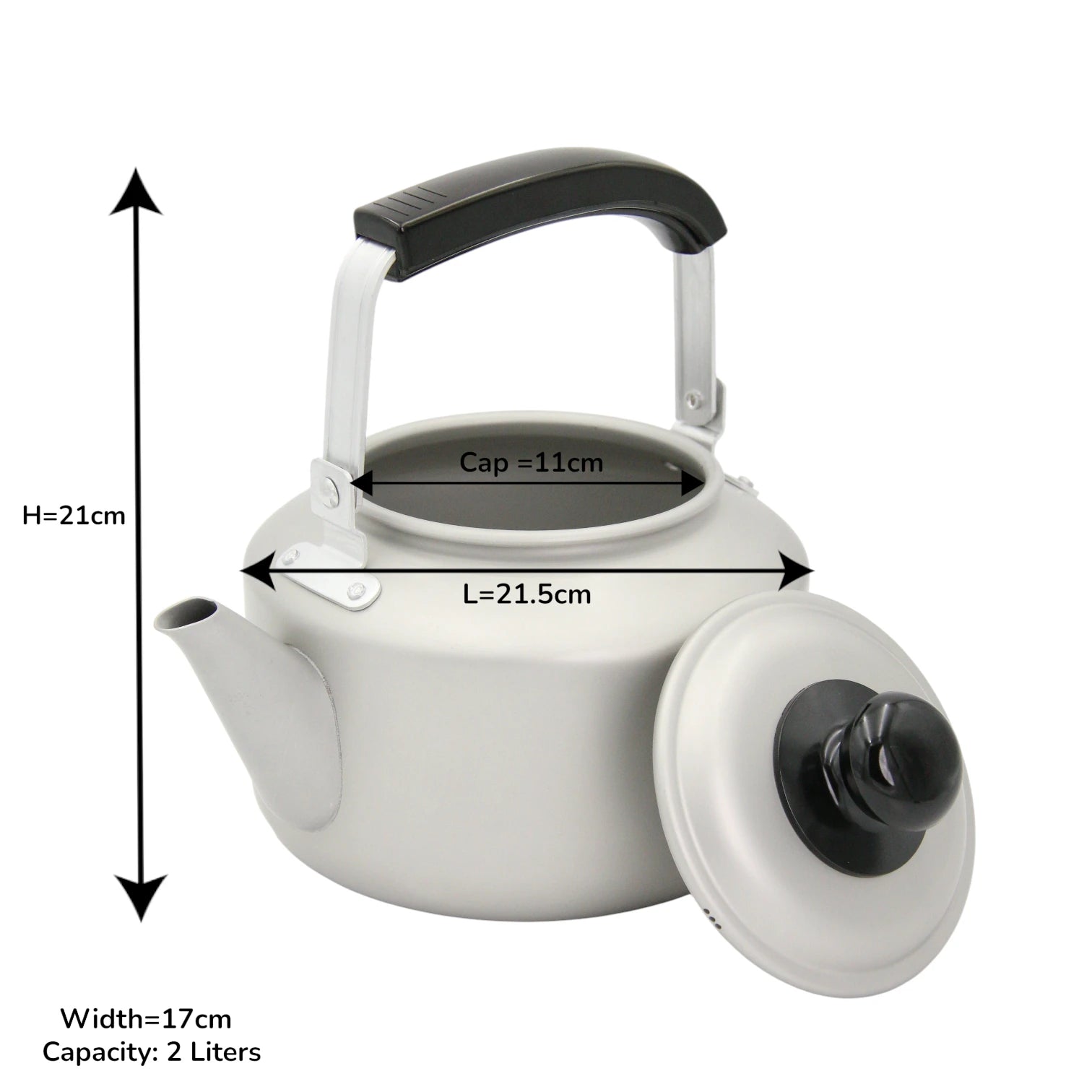 WINDCERA 2L Aluminium Tea Kettle with Heat-Resistant Handle – Classic Lightweight Boiling Pot for Kitchen, Camping & Daily Use – Durable & Sleek – Silver Finish - Damoo