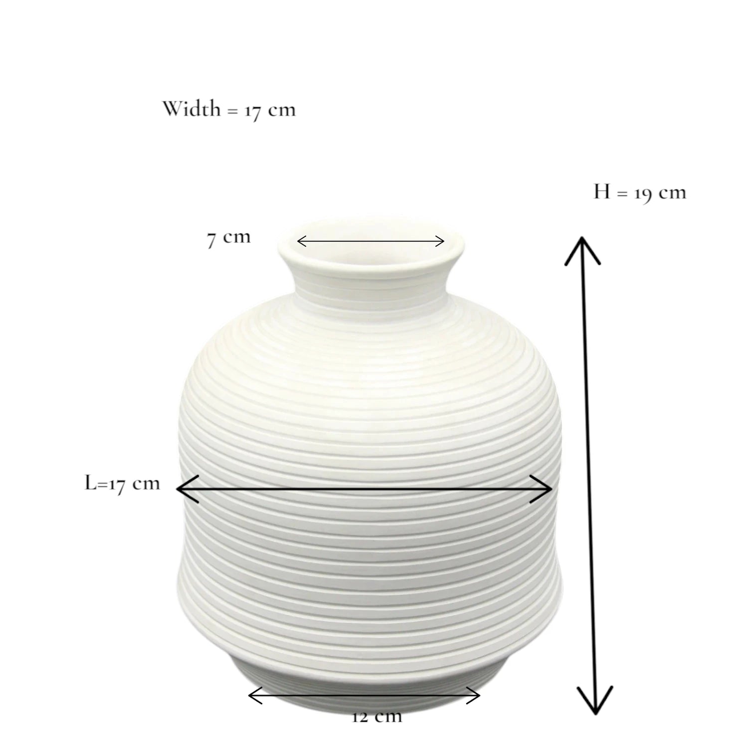 Large White Ceramic Flower Vase for Home Decoration – Minimalist Round Textured Design, Modern Decorative Tabletop Vase for Living Room, Kitchen, Entryway or Office Floral Arrangements - Damoo