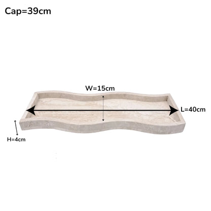 Natural Travertine Stone Wave Tray – Handmade Curved Rectangular Decorative Tray | Solid Stone Vanity or Table Organizer