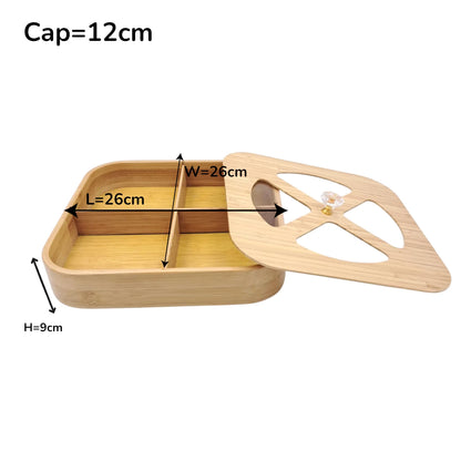 Luxury Bamboo Wooden Storage Box with Diamond Handle | 4-Compartment Organizer with Decorative Lid | Premium Tea, Dry Fruit & Snack Serving Box
