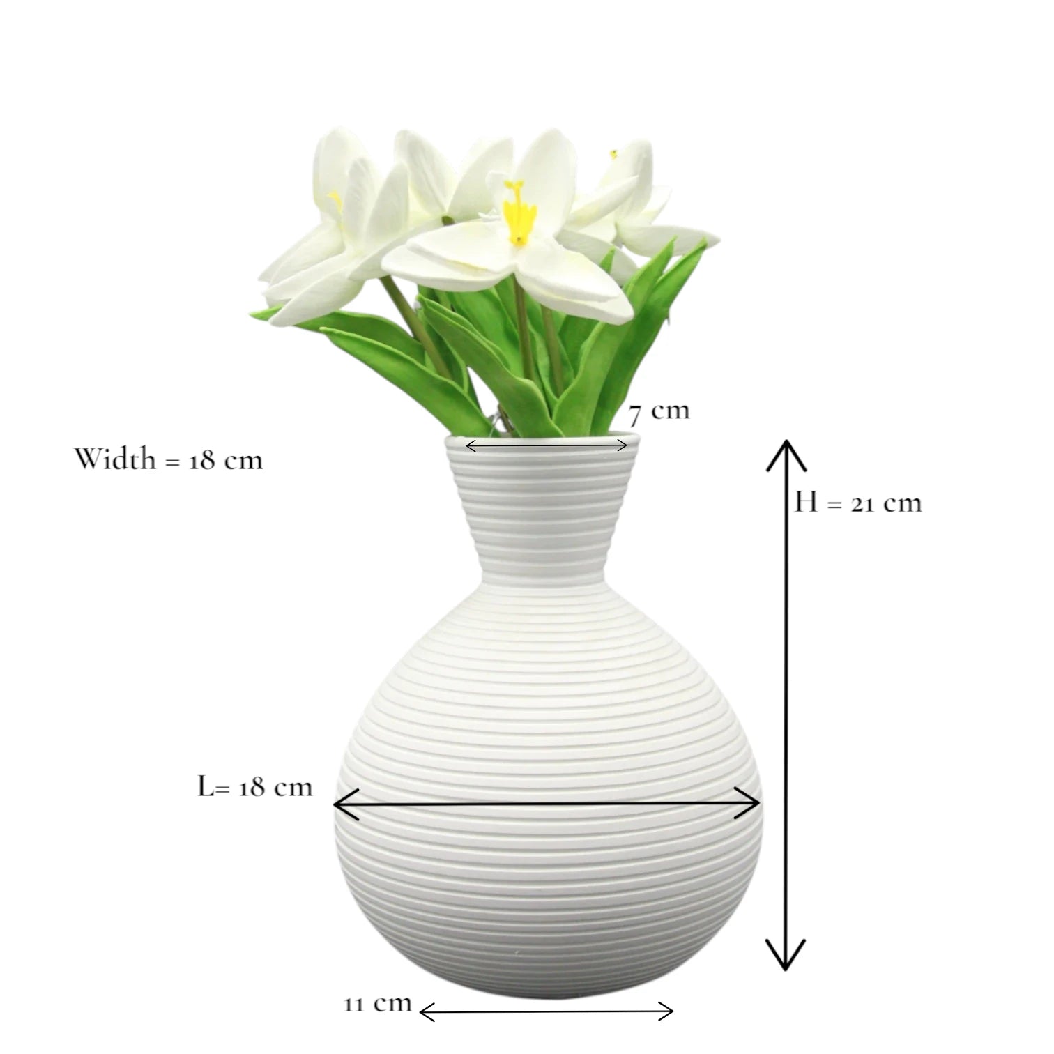 Modern White Ceramic Flower Vase for Home Decor – Textured Ribbed Design, Minimalist Pear-Shaped Decorative Vase for Living Room, Table Centerpiece, Office or Bedroom Arrangement - Damoo