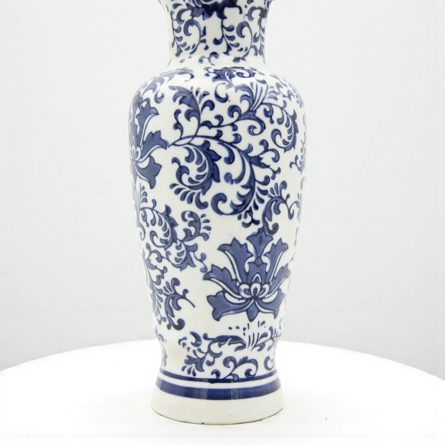 White Ceramic Flower Vase with Blue Floral and Branch Design – Elegant Decorative Vase for Living Room, Entryway, or Table Centerpiece - Damoo