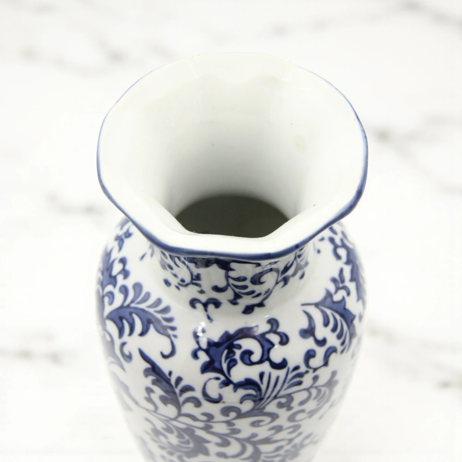 White Ceramic Flower Vase with Blue Floral and Branch Design – Elegant Decorative Vase for Living Room, Entryway, or Table Centerpiece - Damoo