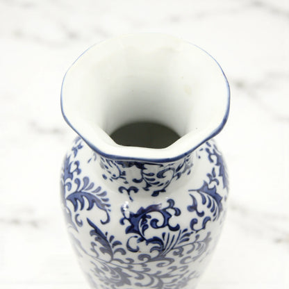 White Ceramic Flower Vase with Blue Floral and Branch Design – Elegant Decorative Vase for Living Room, Entryway, or Table Centerpiece - Damoo