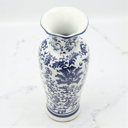 White Ceramic Flower Vase with Blue Floral and Branch Design – Elegant Decorative Vase for Living Room, Entryway, or Table Centerpiece - Damoo