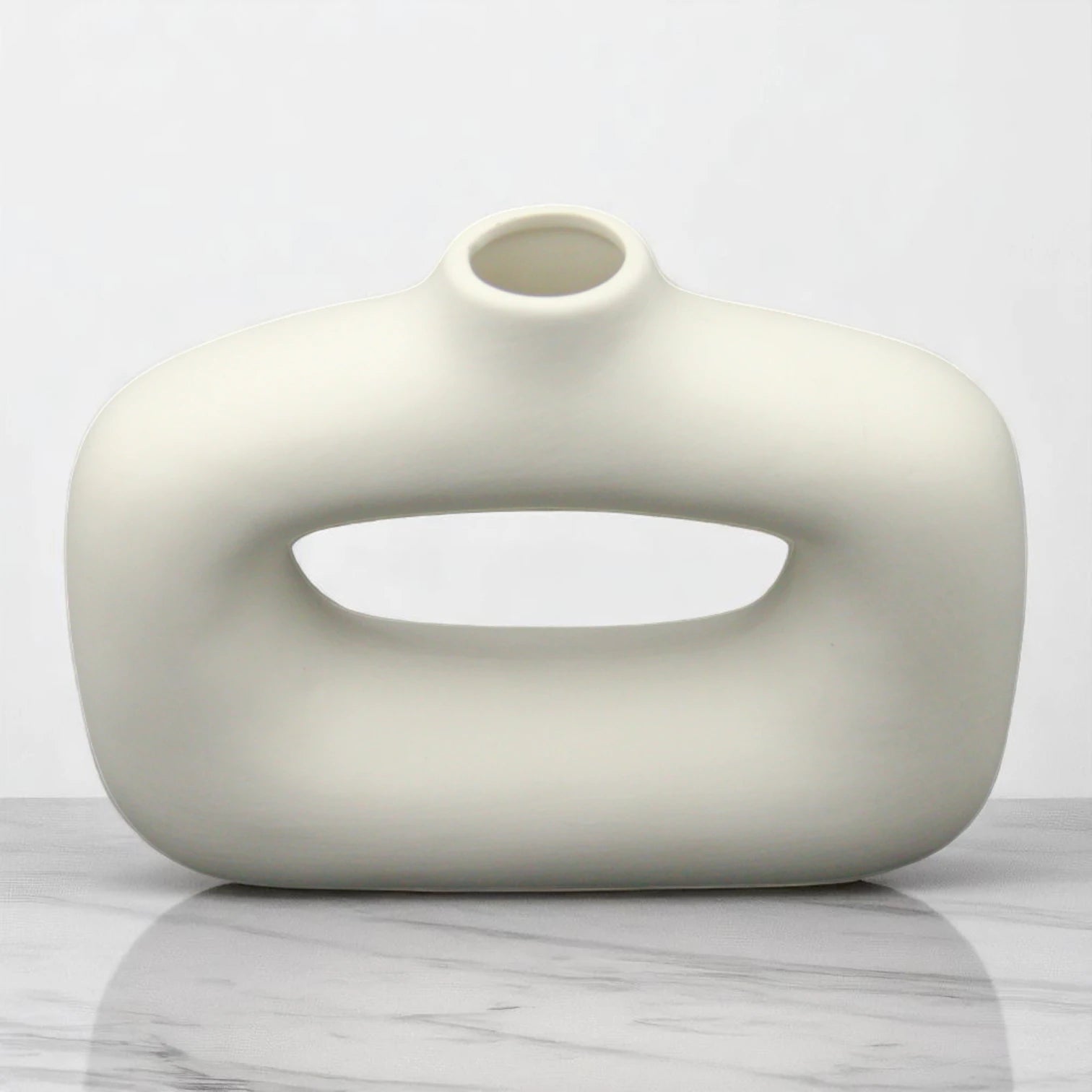 White Ceramic Geometric Flower Vase – Unique Hollow Design Modern Vase for Home & Office Décor, Dining Table or Shelf Centerpiece - Damoo