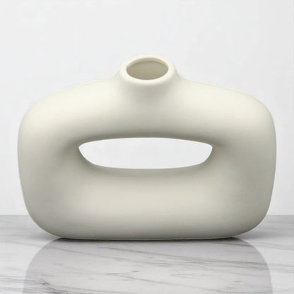 White Ceramic Geometric Flower Vase – Unique Hollow Design Modern Vase for Home & Office Décor, Dining Table or Shelf Centerpiece - Damoo