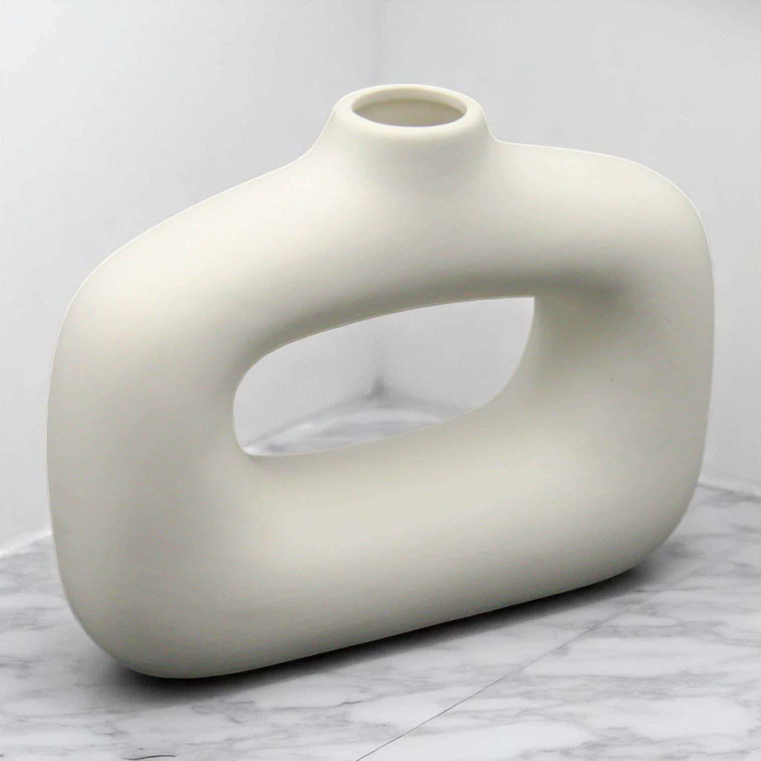 White Ceramic Geometric Flower Vase – Unique Hollow Design Modern Vase for Home & Office Décor, Dining Table or Shelf Centerpiece - Damoo