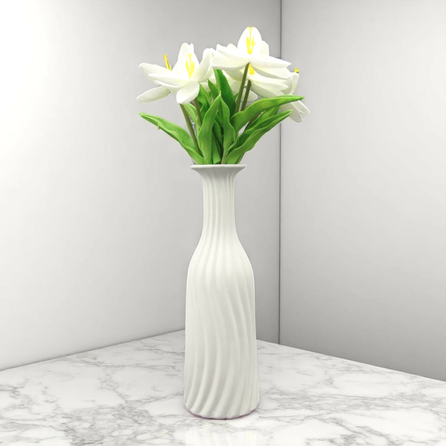White Ceramic Minimalist Flower Vase – Modern Decorative Vase for Living Room, Office, or Wedding Centerpieces - Damoo