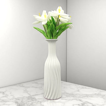 White Ceramic Minimalist Flower Vase – Modern Decorative Vase for Living Room, Office, or Wedding Centerpieces - Damoo