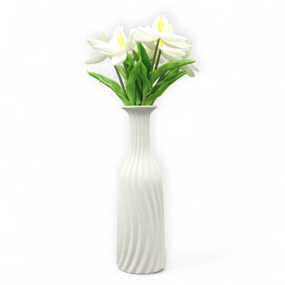 White Ceramic Minimalist Flower Vase – Modern Decorative Vase for Living Room, Office, or Wedding Centerpieces - Damoo