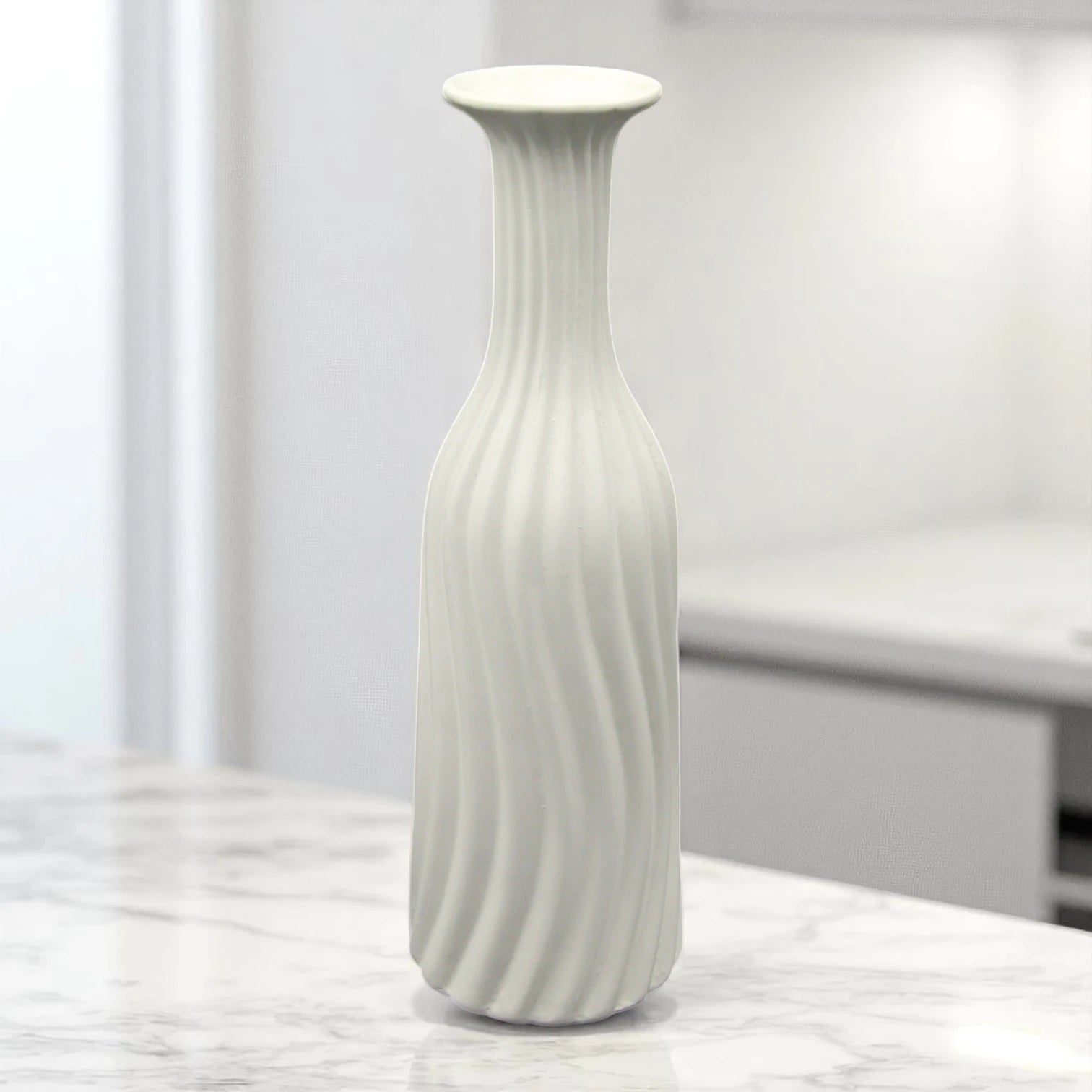 White Ceramic Minimalist Flower Vase – Modern Decorative Vase for Living Room, Office, or Wedding Centerpieces - Damoo