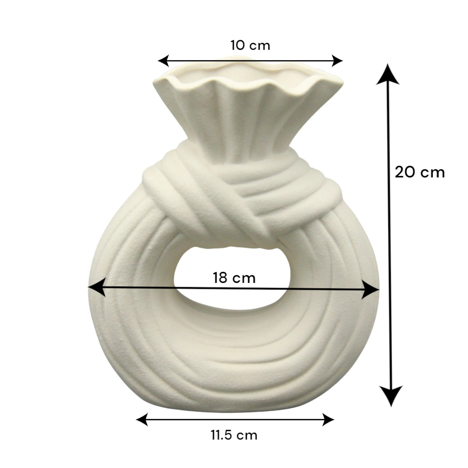White Ceramic Unique Donut Shaped Vase – Modern Minimalist Vase for Home, Wedding, Office, or Party Decor – Unique Hollow Design Decorative Gift - Damoo