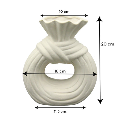 White Ceramic Unique Donut Shaped Vase – Modern Minimalist Vase for Home, Wedding, Office, or Party Decor – Unique Hollow Design Decorative Gift - Damoo
