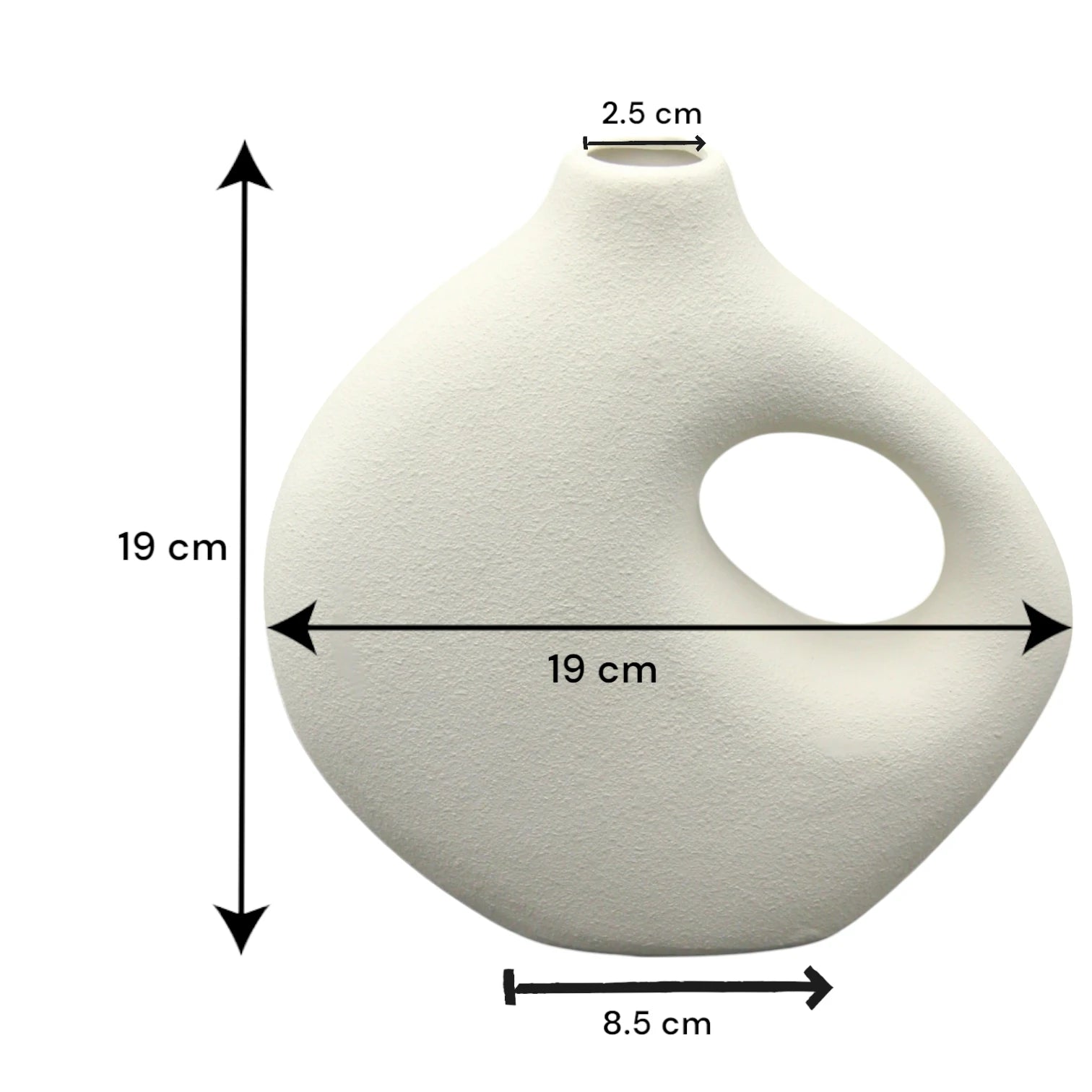 White Ceramic Vase with Handle – Modern Rustic Decorative Pottery Vase with Matte Textured Finish for Home Decor & Centerpieces - Damoo