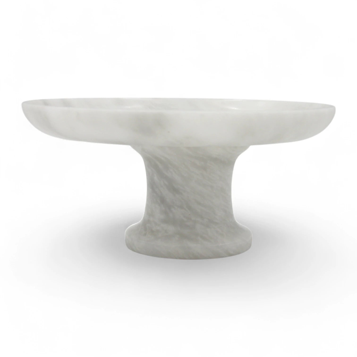 White Marble-Style Round Serving Plate on Stand – Modern Stone-Look Cake Stand for Kitchen, Dining Table & Living Room - Elegant Display Tray for Pastries, Fruits & Décor - Damoo