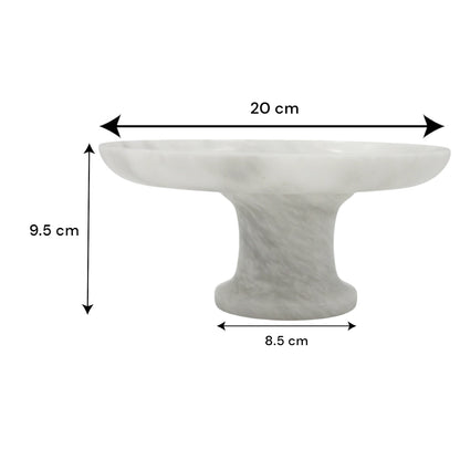 White Marble-Style Round Serving Plate on Stand – Modern Stone-Look Cake Stand for Kitchen, Dining Table & Living Room - Elegant Display Tray for Pastries, Fruits & Décor - Damoo