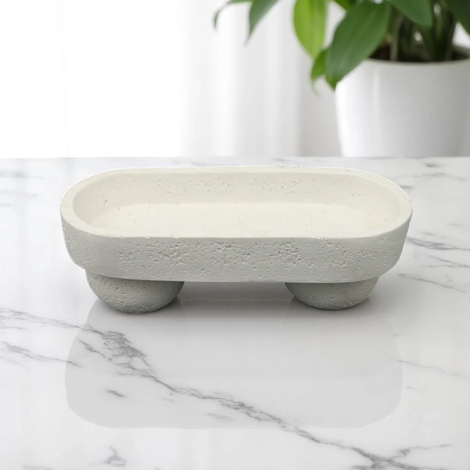 White Stone Oval Tray – Multipurpose Decorative Storage Tray for Bathroom, Vanity, Kitchen, Countertop Organization & Serving Fruits, Candies, Towels, Soaps, or Décor - Damoo
