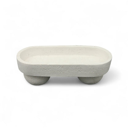 White Stone Oval Tray – Multipurpose Decorative Storage Tray for Bathroom, Vanity, Kitchen, Countertop Organization & Serving Fruits, Candies, Towels, Soaps, or Décor - Damoo