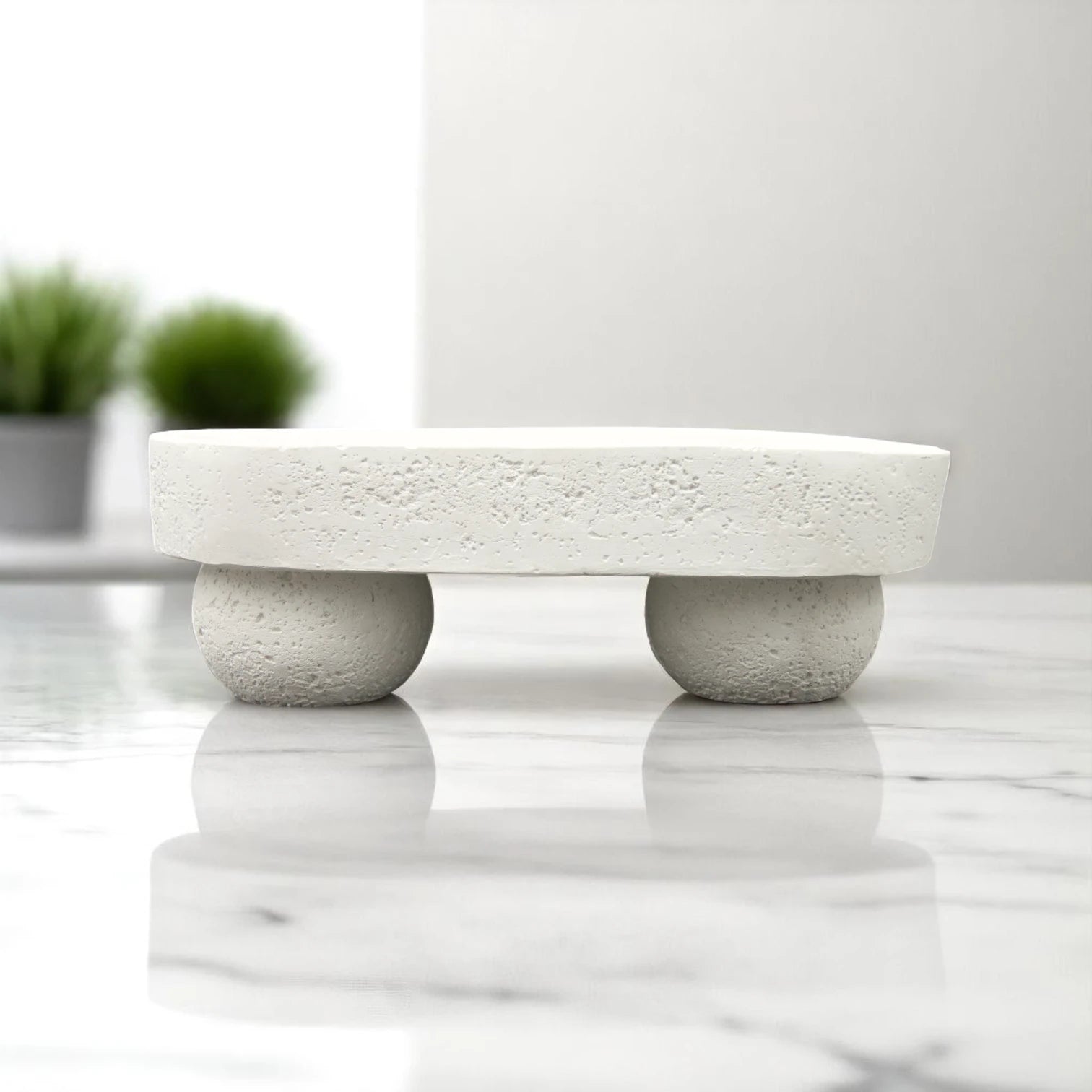 White Stone Oval Tray – Multipurpose Decorative Storage Tray for Bathroom, Vanity, Kitchen, Countertop Organization & Serving Fruits, Candies, Towels, Soaps, or Décor - Damoo
