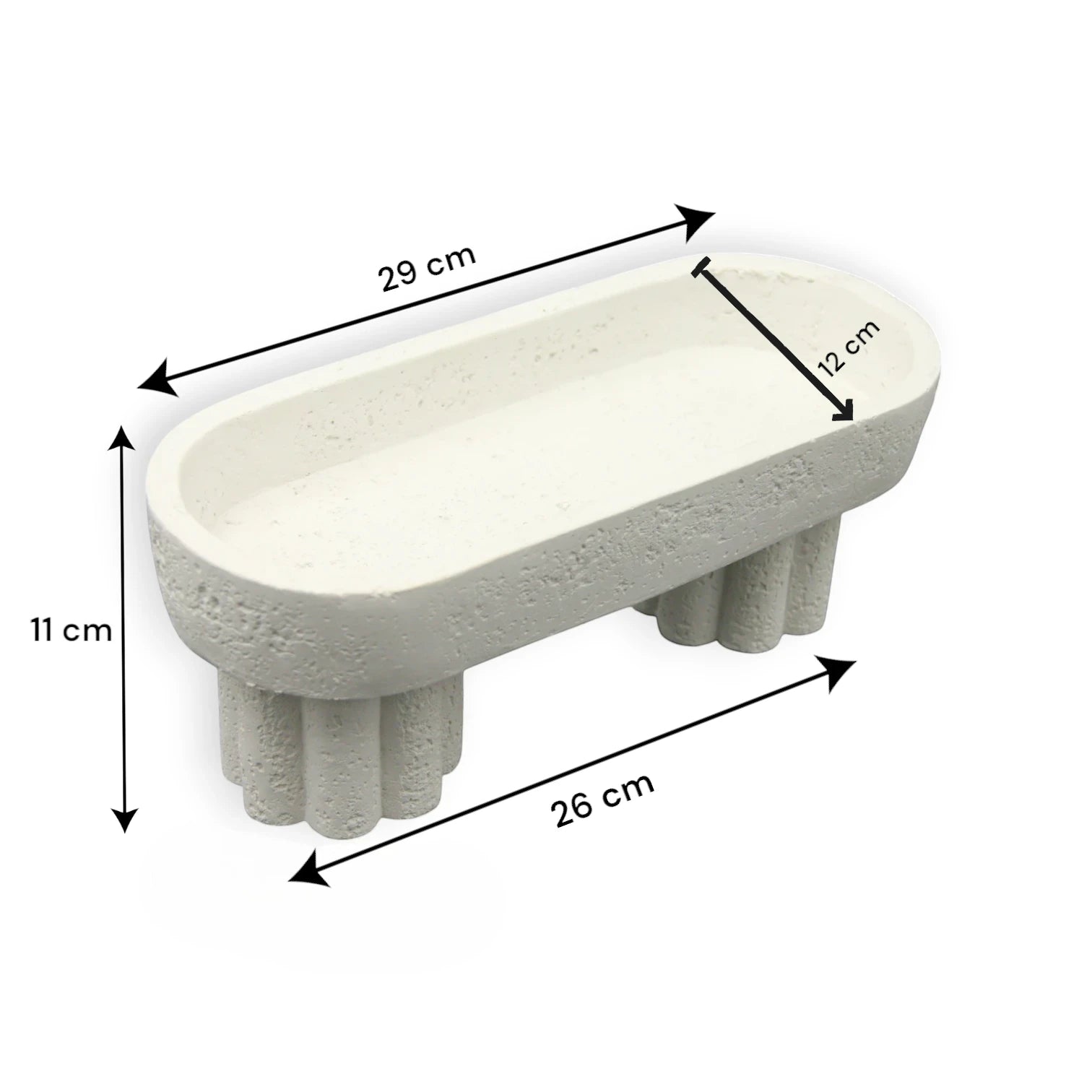 White Stone Oval Tray with Decorative Legs – Elevated Multipurpose Storage & Display Tray for Bathroom, Vanity, Kitchen & Countertops - Ideal for Soap, Candles, Towels, Fruits & More - Damoo