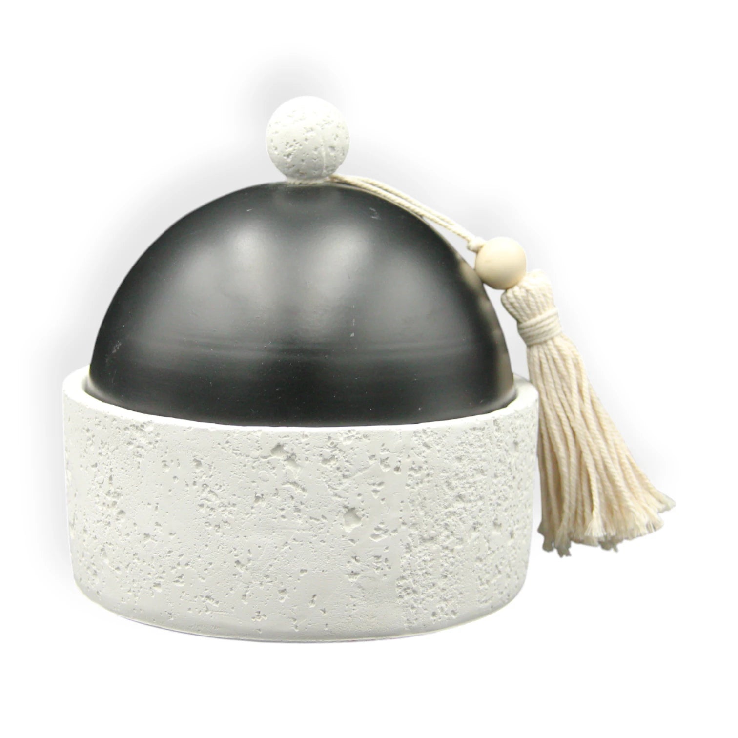White Stone Storage Bowl with Black Lid – Multipurpose Decorative Bowl with Handle for Bathroom, Vanity & Kitchen Organization - Perfect for Candies, Nuts, Soaps & More - Damoo