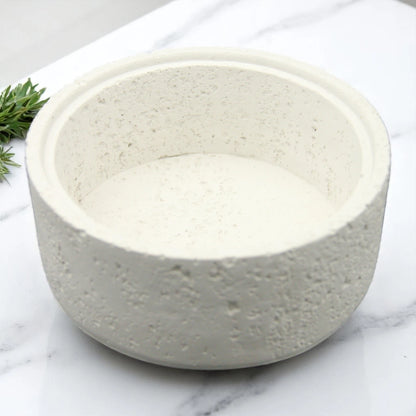 White Stone Storage Bowl with Black Lid – Multipurpose Decorative Bowl with Handle for Bathroom, Vanity & Kitchen Organization - Perfect for Candies, Nuts, Soaps & More - Damoo