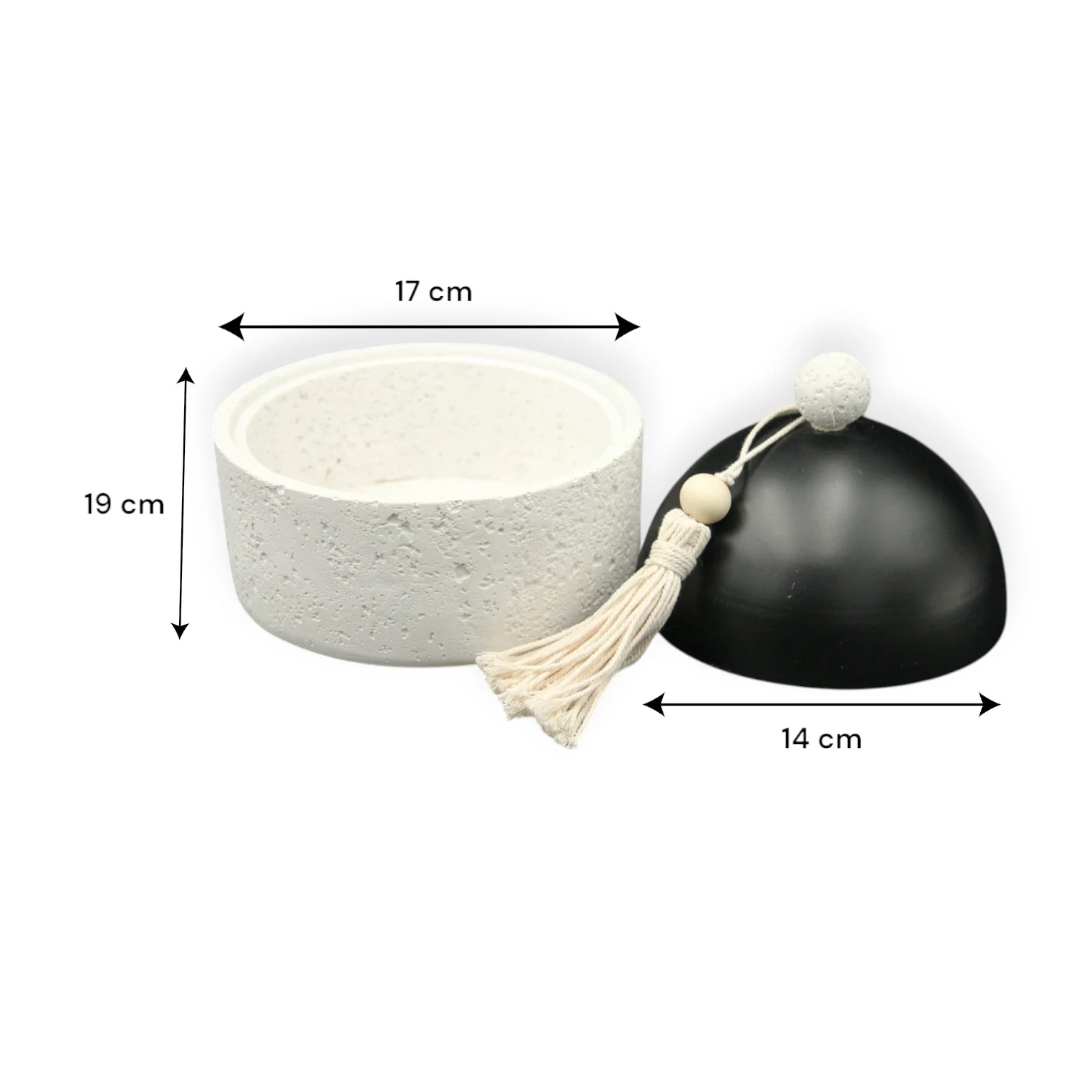 White Stone Storage Bowl with Black Lid – Multipurpose Decorative Bowl with Handle for Bathroom, Vanity & Kitchen Organization - Perfect for Candies, Nuts, Soaps & More - Damoo