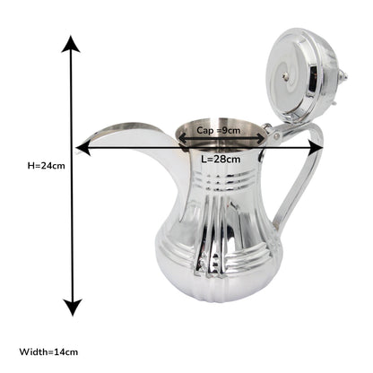 Germax Stainless Steel Arabic Coffee & Tea Pot – 1L Capacity, Elegant Silver Finish, Traditional Dallah Design with Handle & Lid – Premium Quality Serveware - Damoo