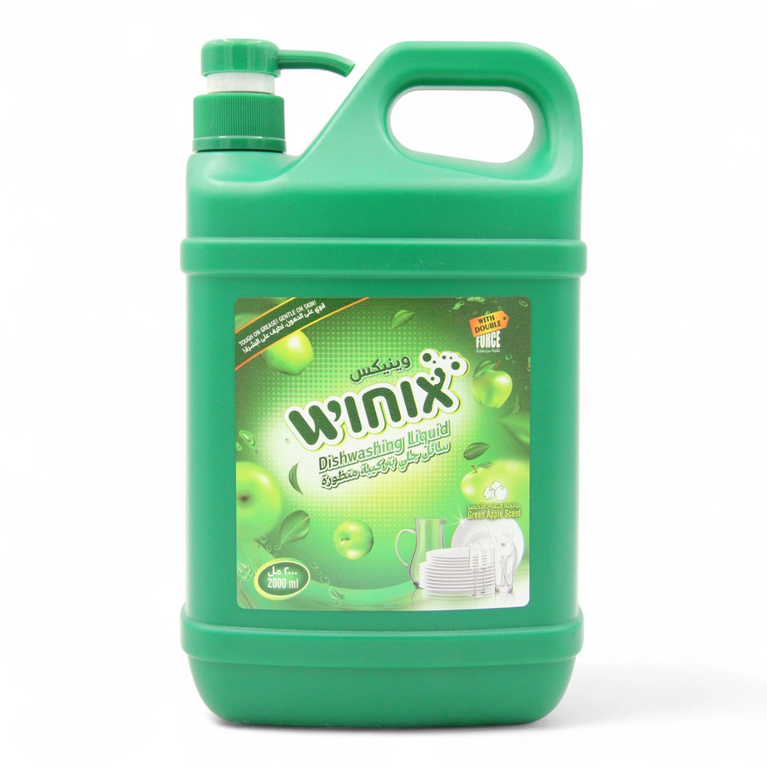 Winix Dishwashing Liquid – Green Apple Scent – 2 Liter Jumbo Bottle with Pump – Tough on Grease, Gentle on Hands – With Double Force Cleaning Power - Damoo
