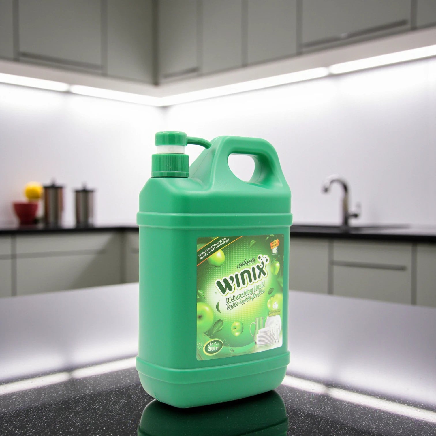 Winix Dishwashing Liquid – Green Apple Scent – 2 Liter Jumbo Bottle with Pump – Tough on Grease, Gentle on Hands – With Double Force Cleaning Power - Damoo