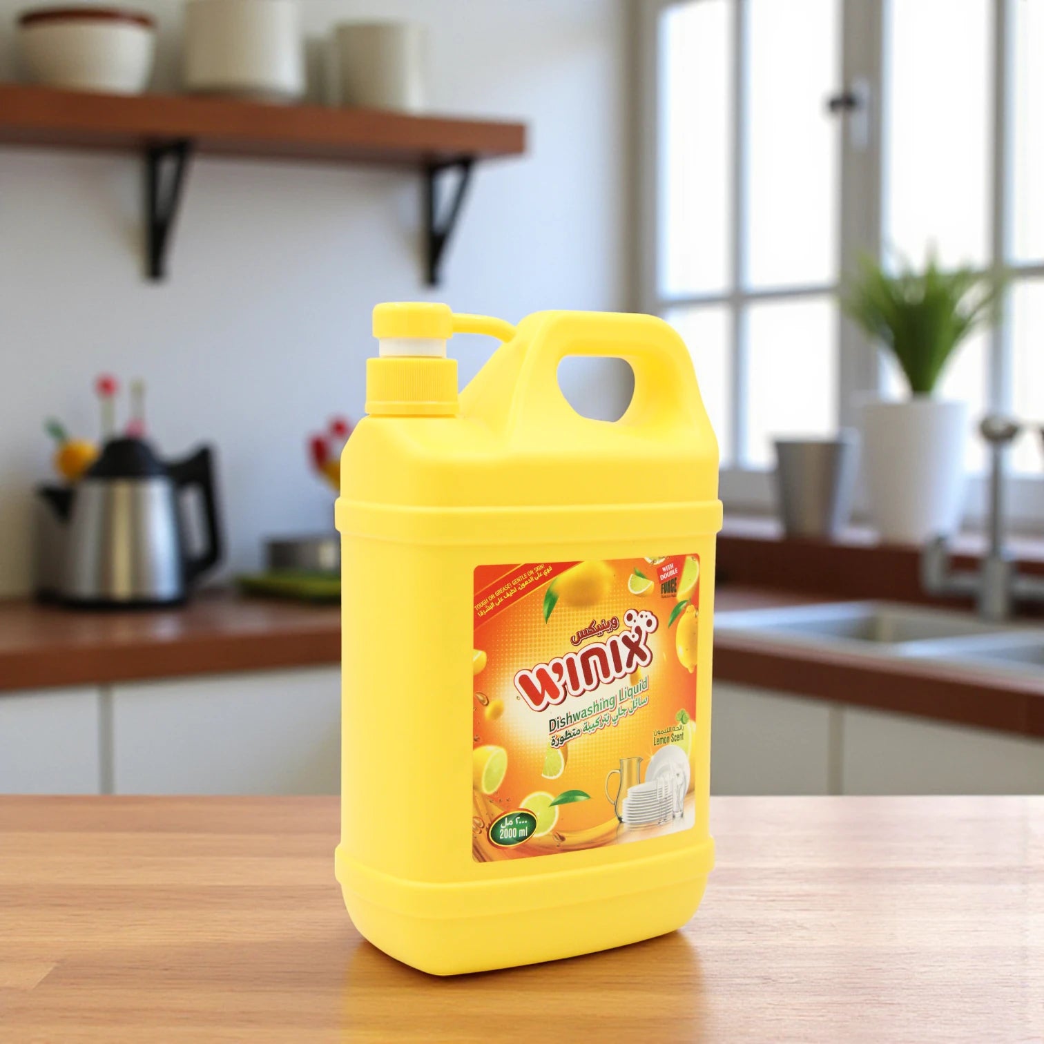 Winix Dishwashing Liquid – Lemon Scent – 2 Liter Jumbo Bottle with Pump – Tough on Grease, Gentle on Hands – With Double Force Cleaning Power - Damoo