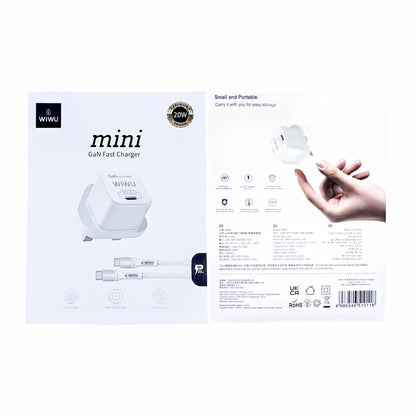 WIWU 20W PD USB-C Fast Charger UK Plug | Compact Smart Chip Adapter + Type-C to Type-C Cable - Damoo