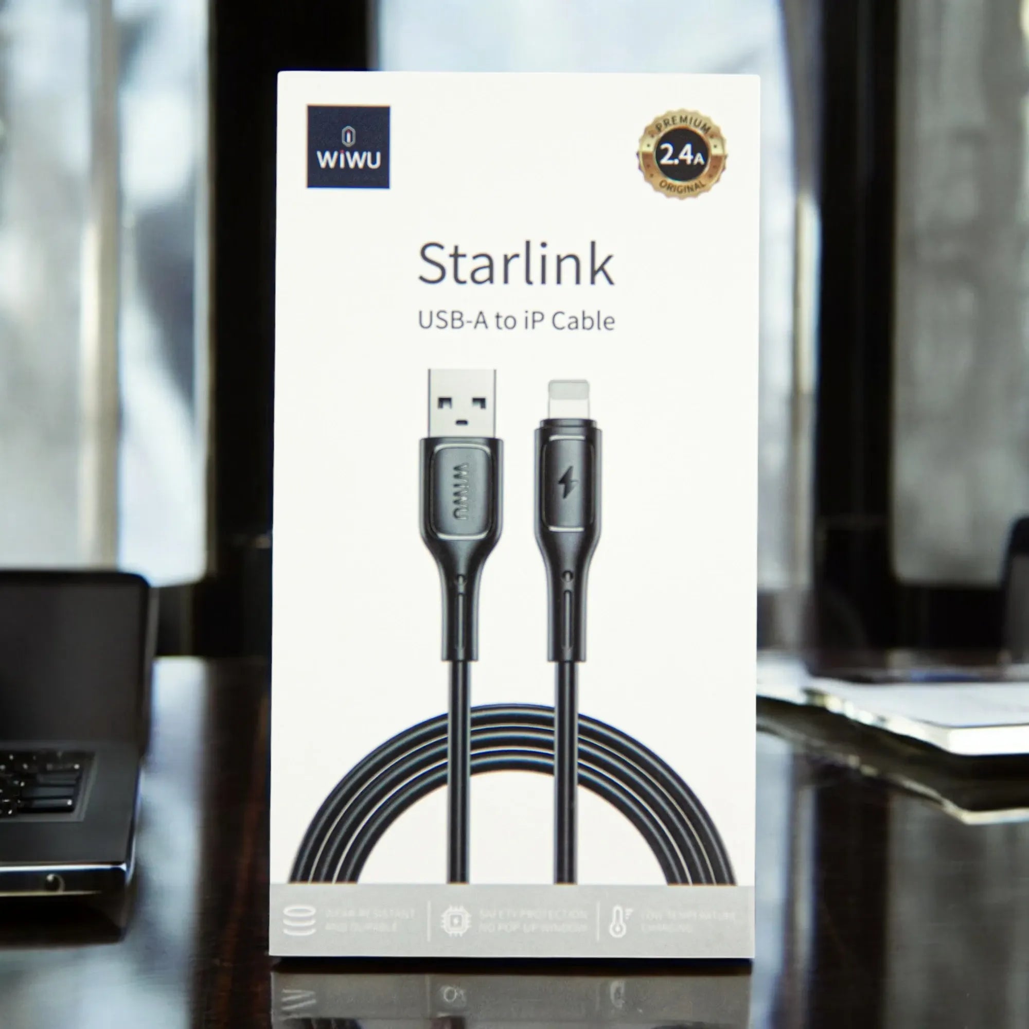 Wiwu Lightning Cable 1 M – 2.4A Fast Charging & Data Sync for iPhone, iPad, AirPods – Black - Damoo